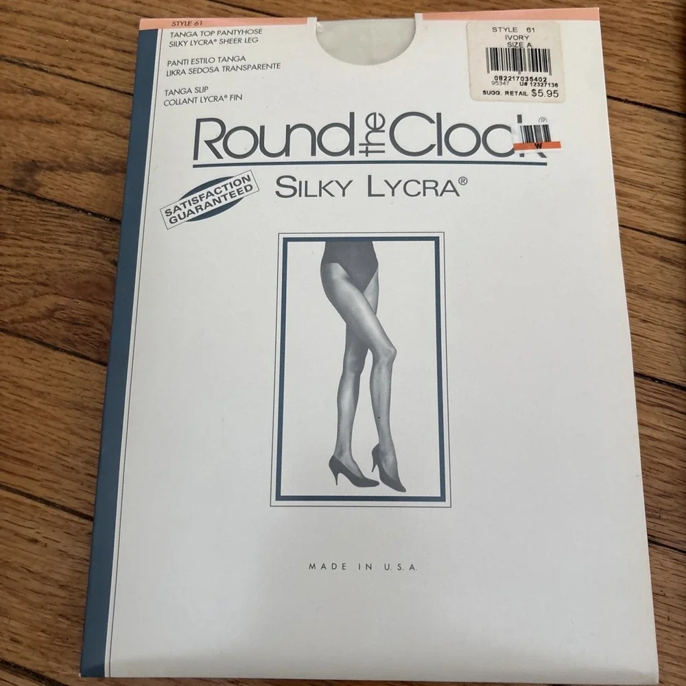 2 1994 Round the Clock Tanga‎ Top Pantyhose IVORY Size A Style 61 Silky Lycra